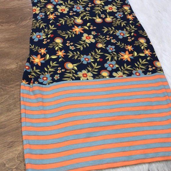 LULAROE small floral & striped midi T-shirt dress - Picture 3 of 6
